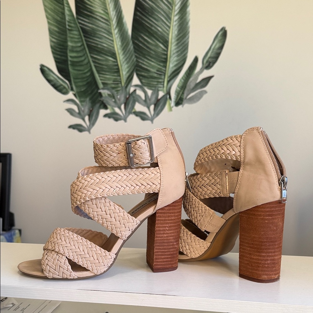 Steve Madden Tan Woven Block Heels